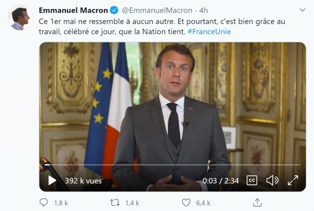 Le discours pour le 1er mai d'Emmanuel Macron publié sur Twitter